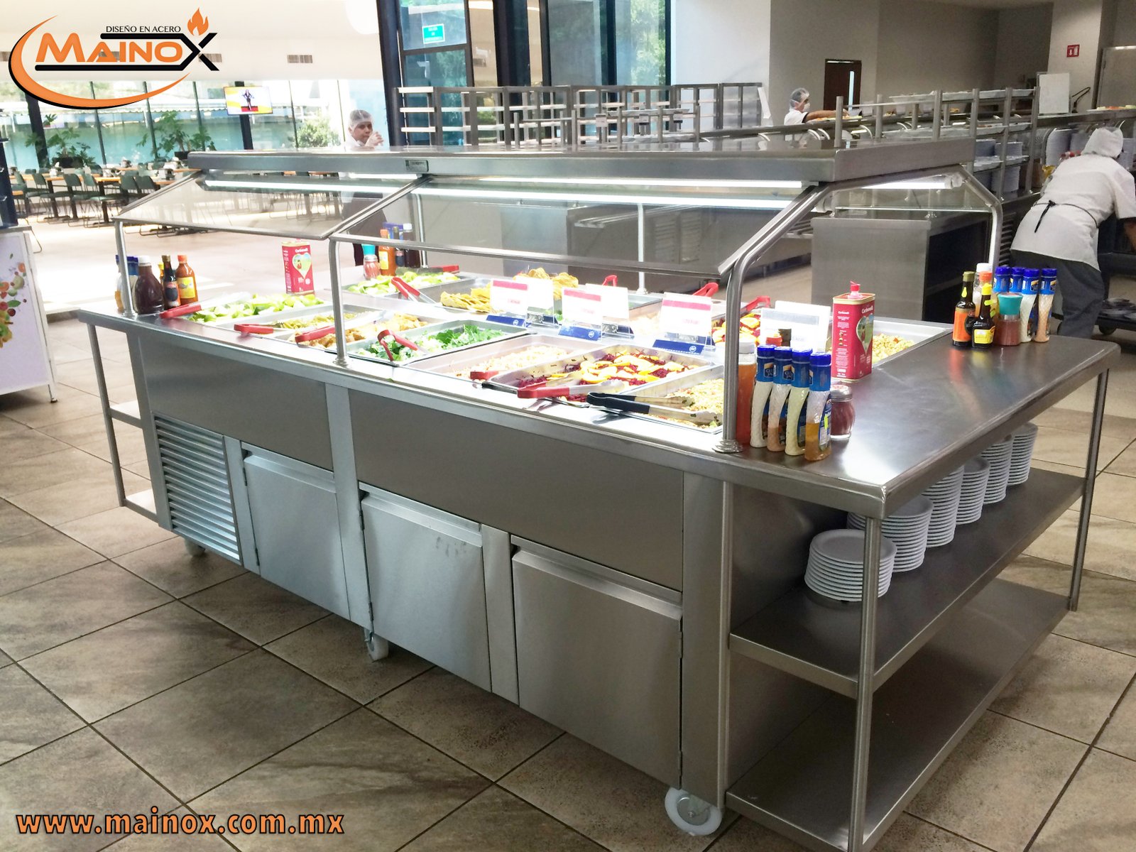 MAINOX barra fría   de  14  enteros   con sistema de refrigeración   en    ambas  tinas